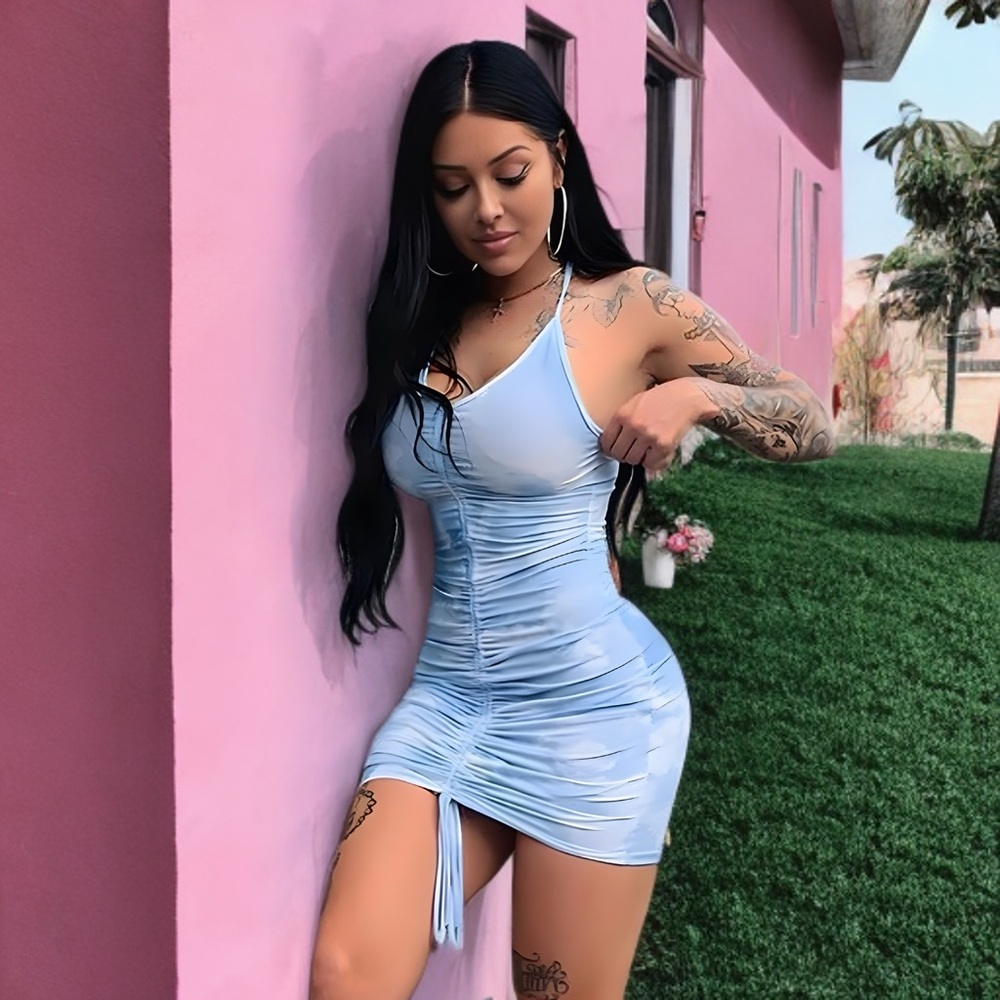 NWOT Fashion Nova Cloud Printed Ruched Dress - Picture 2 of 4